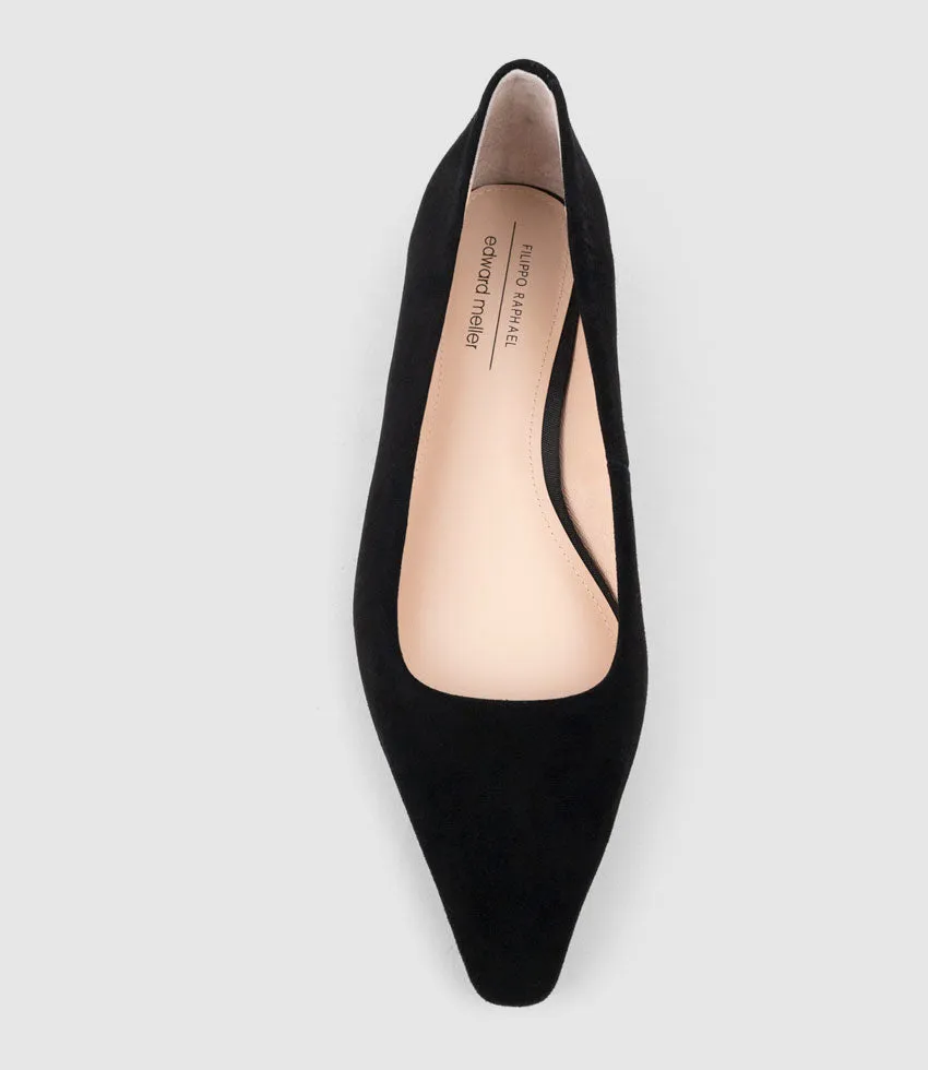 ELVY Chiselled Flat Pump in Black Suede