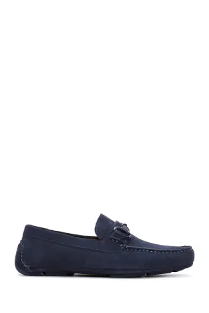 Erkek Lacivert Süet Deri Casual Loafer