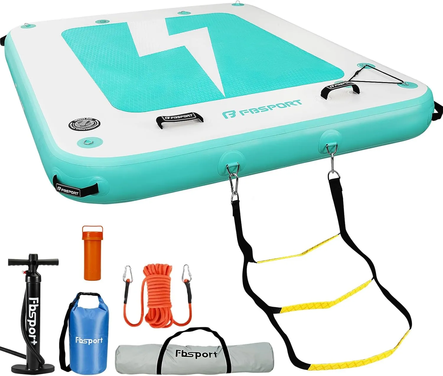 FBSPORT Inflatable Floating Dock, 10ft 8ft 6ft Inflatable Air Dock Platform for Lake Floating Island Raft with Non-Slip Surface, Inflatable Water Floating Dock Mat for Pool Beach Ocean