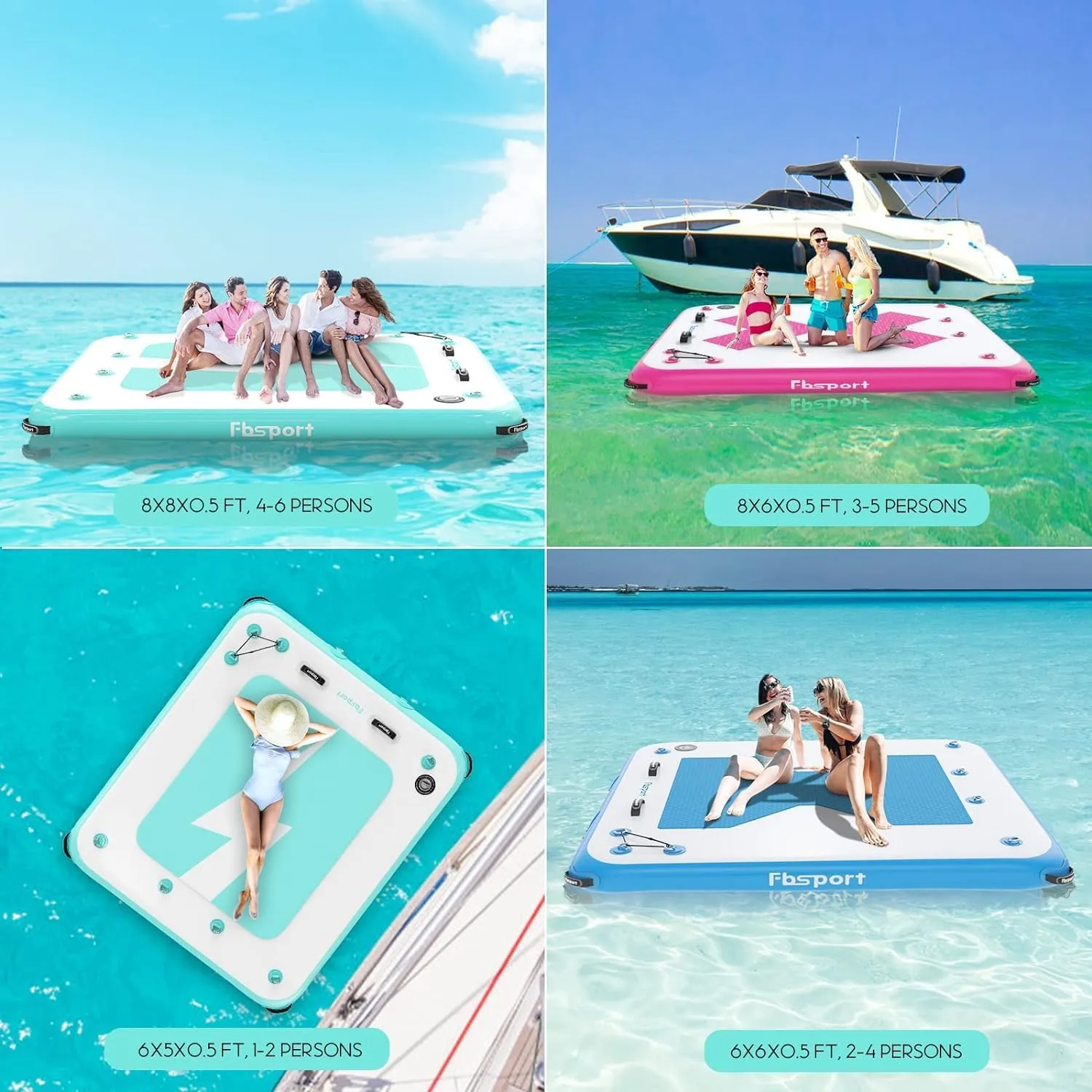 FBSPORT Inflatable Floating Dock, 10ft 8ft 6ft Inflatable Air Dock Platform for Lake Floating Island Raft with Non-Slip Surface, Inflatable Water Floating Dock Mat for Pool Beach Ocean