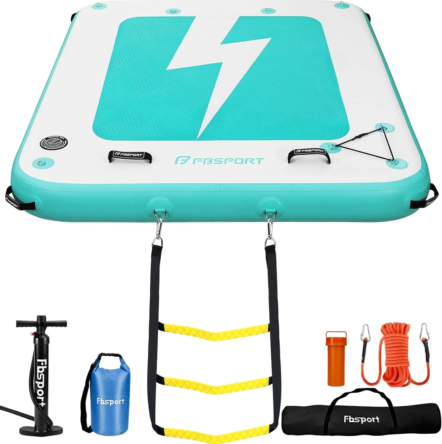 FBSPORT Inflatable Floating Dock, 10ft 8ft 6ft Inflatable Air Dock Platform for Lake Floating Island Raft with Non-Slip Surface, Inflatable Water Floating Dock Mat for Pool Beach Ocean