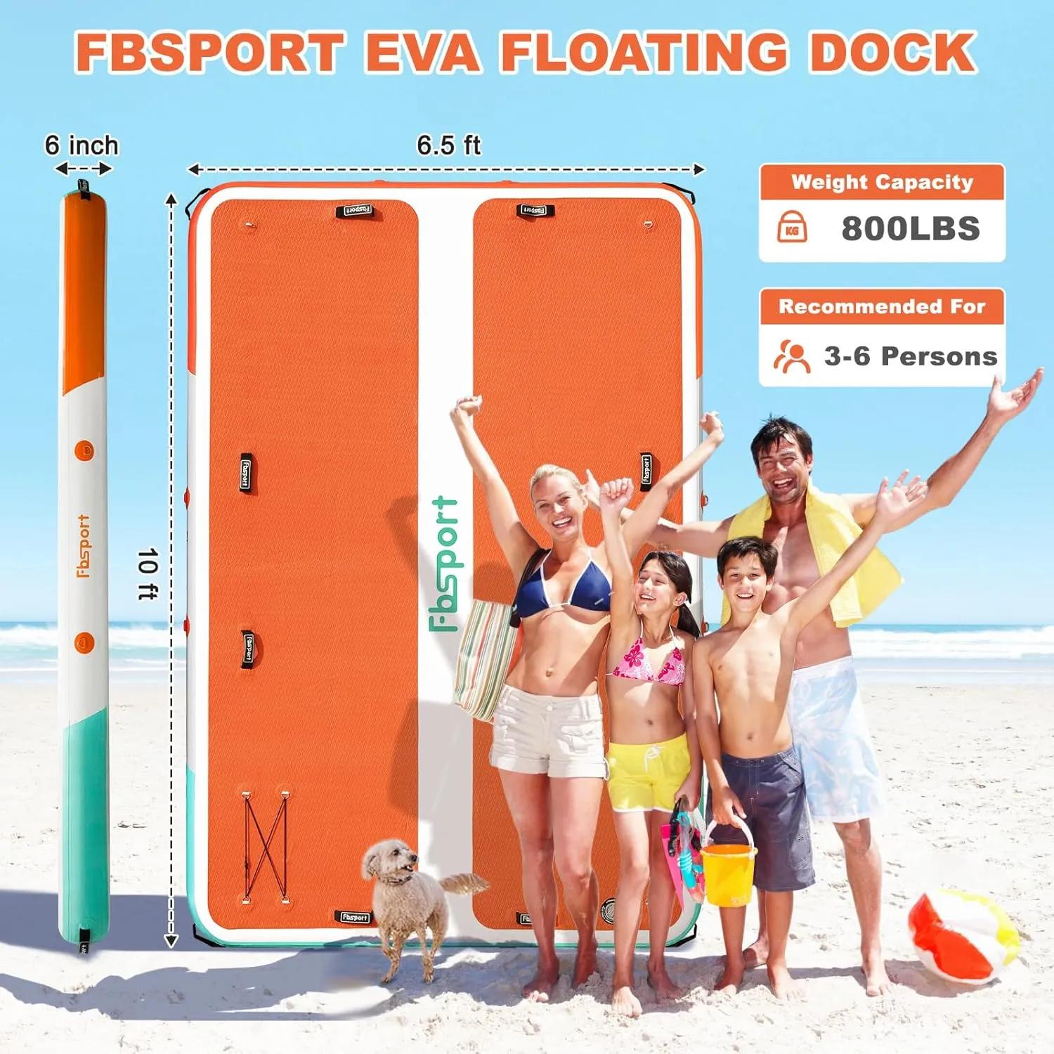 FBSPORT Inflatable Floating Dock, 10ft Inflatable Swim Platform Dock for Lake, Inflatable Water Floating Dock Mat with Non-Slip EVA Surface, Floating Island for Pool Beach Ocean