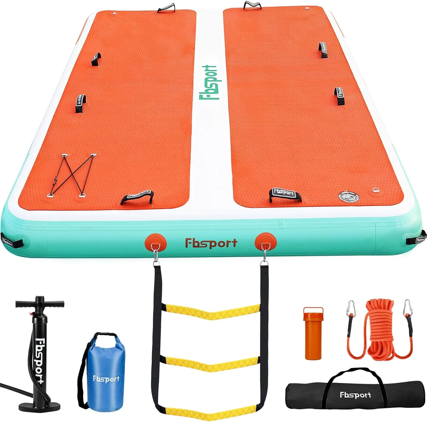 FBSPORT Inflatable Floating Dock, 10ft Inflatable Swim Platform Dock for Lake, Inflatable Water Floating Dock Mat with Non-Slip EVA Surface, Floating Island for Pool Beach Ocean