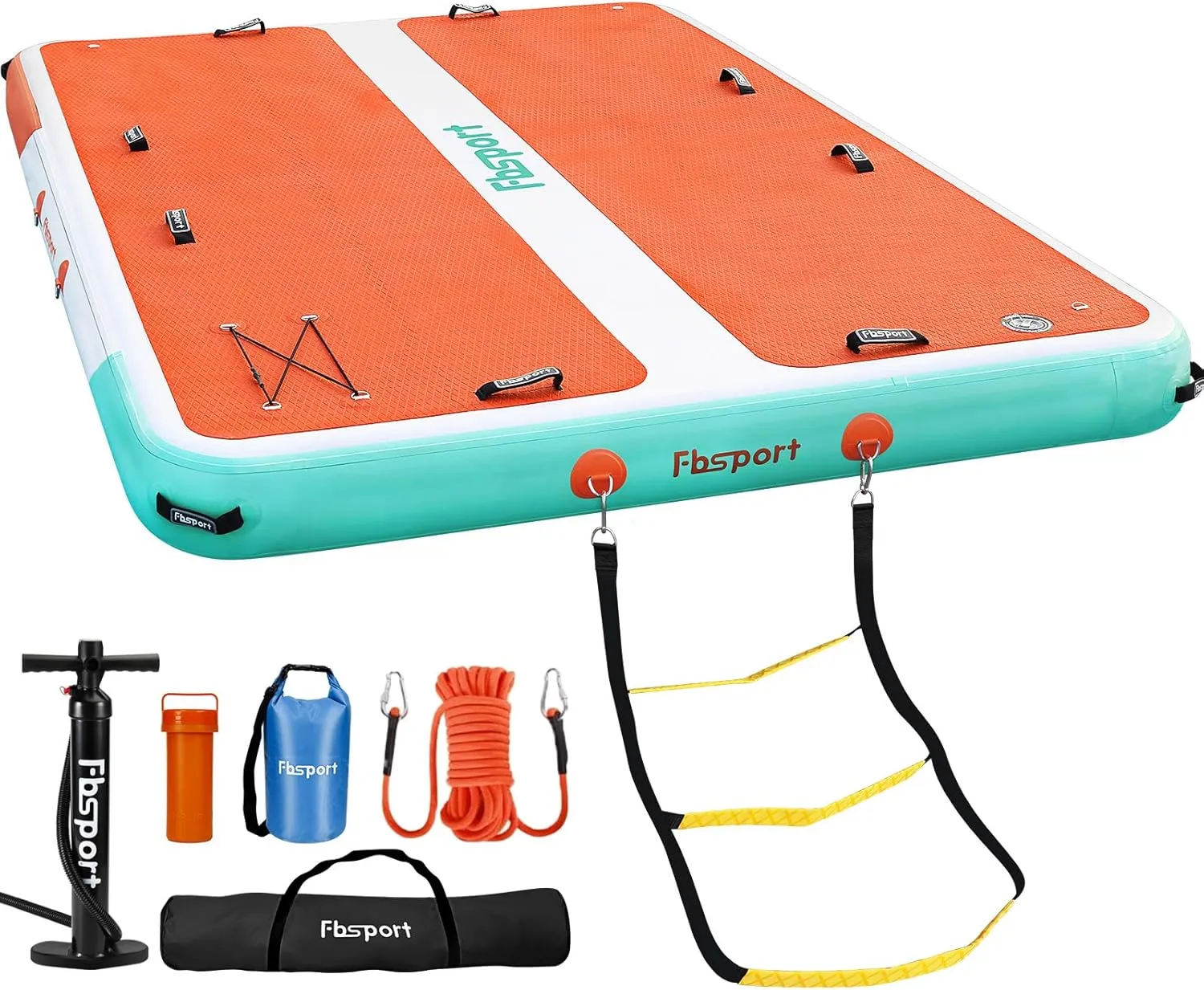 FBSPORT Inflatable Floating Dock, 10ft Inflatable Swim Platform Dock for Lake, Inflatable Water Floating Dock Mat with Non-Slip EVA Surface, Floating Island for Pool Beach Ocean