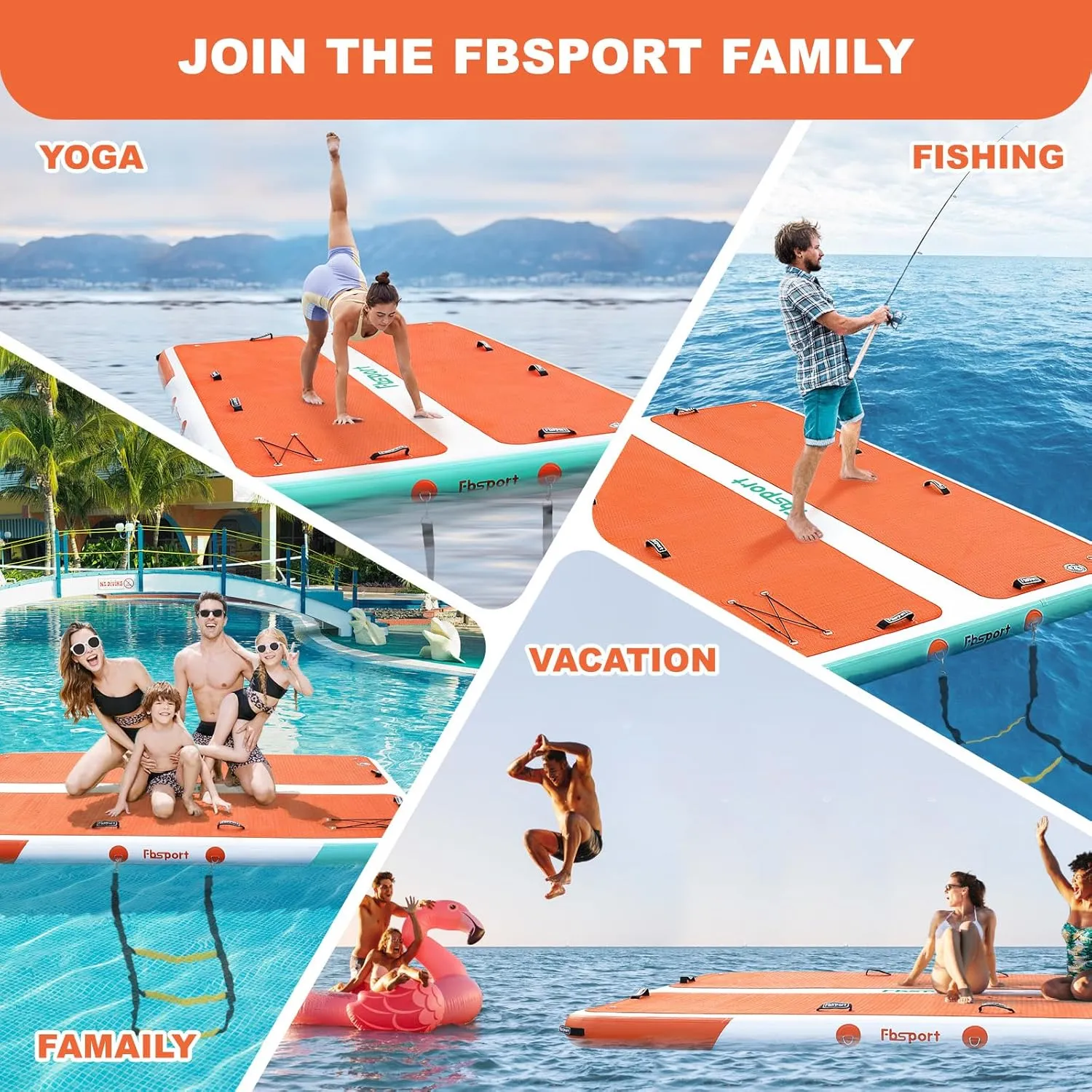 FBSPORT Inflatable Floating Dock, 10ft Inflatable Swim Platform Dock for Lake, Inflatable Water Floating Dock Mat with Non-Slip EVA Surface, Floating Island for Pool Beach Ocean