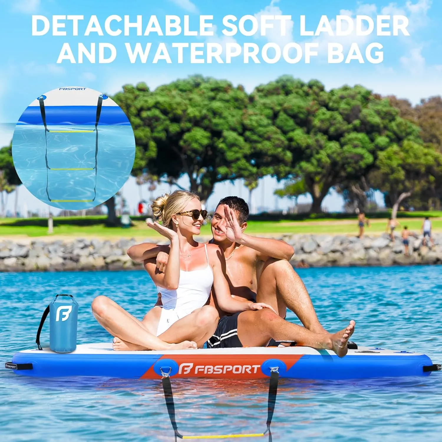 FBSPORT Inflatable Floating Dock,6ft/ 8ft/10ft Swim Air Platform Island Raft Mat with None-Slip Surface,6 Inch Thick PVC Construction,Floating Platform for Pool Beach Ocean