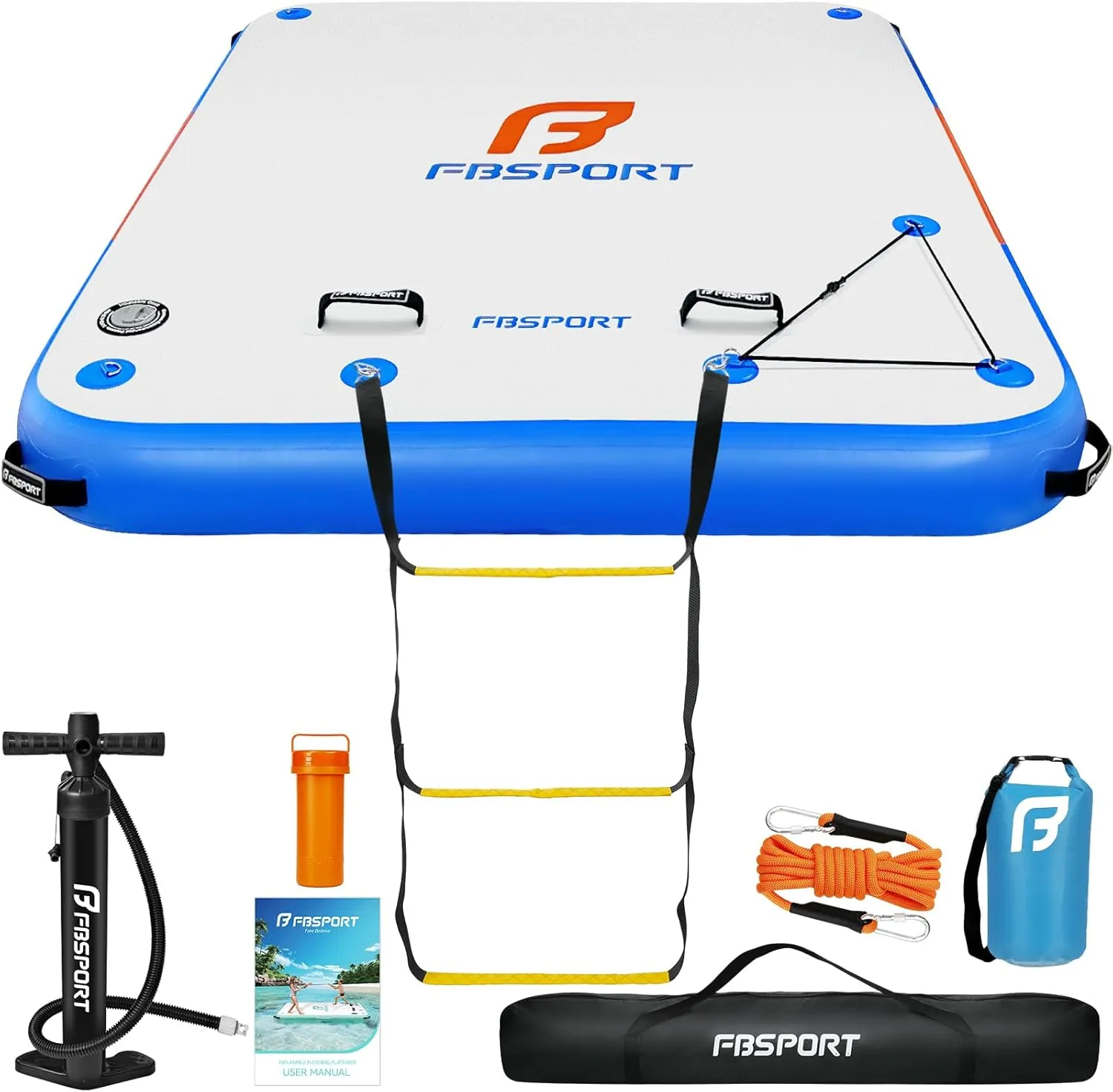 FBSPORT Inflatable Floating Dock,6ft/ 8ft/10ft Swim Air Platform Island Raft Mat with None-Slip Surface,6 Inch Thick PVC Construction,Floating Platform for Pool Beach Ocean
