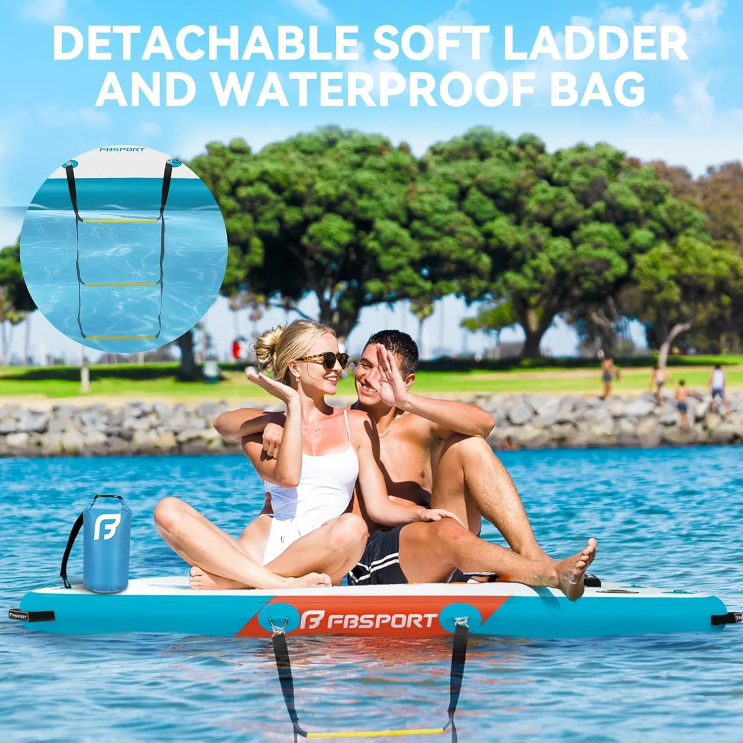 FBSPORT Inflatable Floating Dock,6ft/ 8ft/10ft Swim Air Platform Island Raft Mat with None-Slip Surface,6 Inch Thick PVC Construction,Floating Platform for Pool Beach Ocean