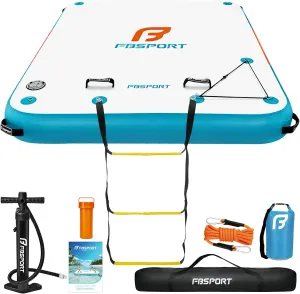 FBSPORT Inflatable Floating Dock,6ft/ 8ft/10ft Swim Air Platform Island Raft Mat with None-Slip Surface,6 Inch Thick PVC Construction,Floating Platform for Pool Beach Ocean