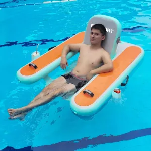 FBSPORT Inflatable Pool Float Lounger for Adults, Water Floating Chair Pool Float Raft with Cup Holder and Backrest for Swimming Pool, Lake, Party and Beach