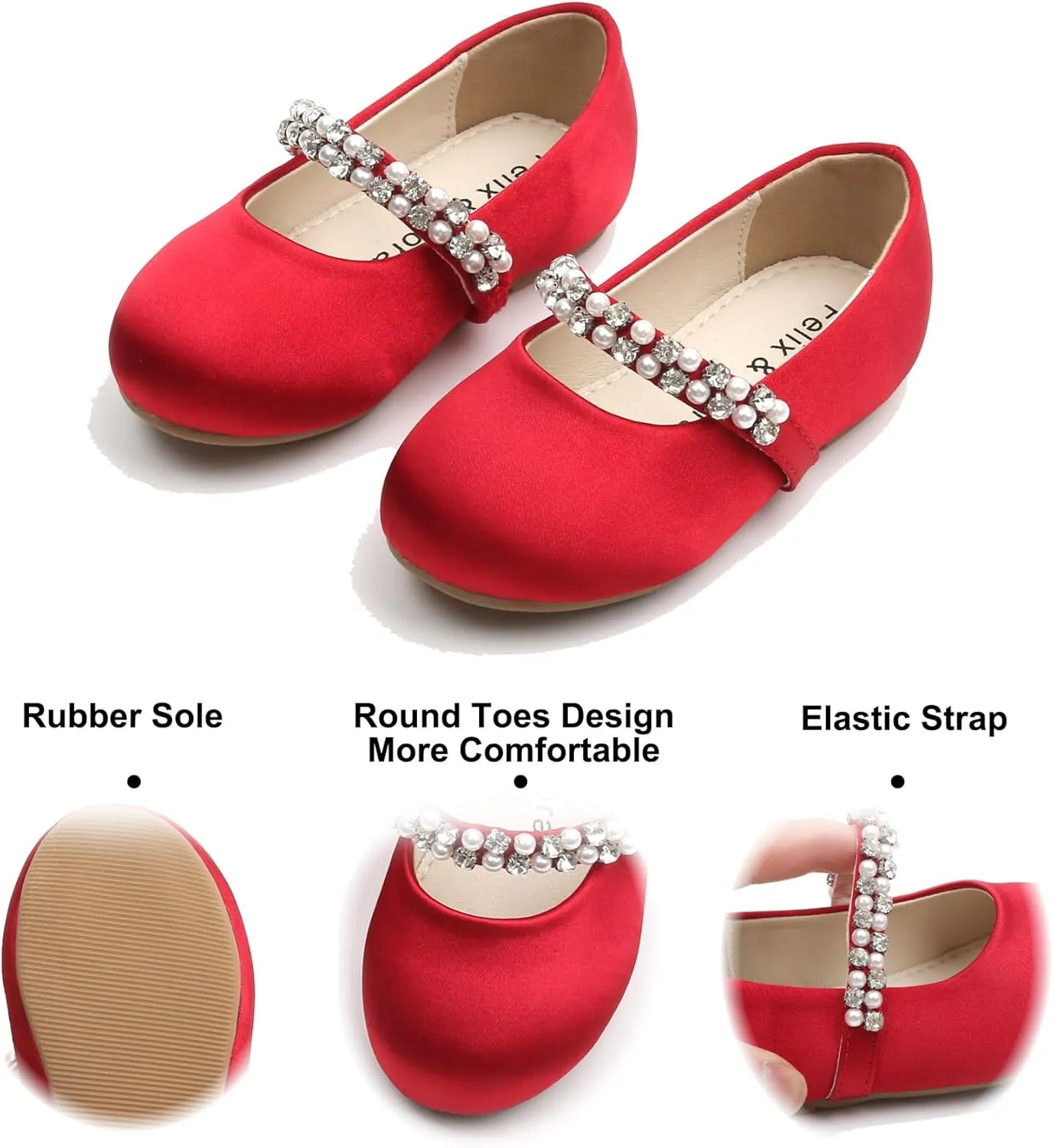 Felix & Flora Girls Toddler Little Ballet Shoes - Flower Girls Mary Jane Flats Dress Shoes Party Wedding