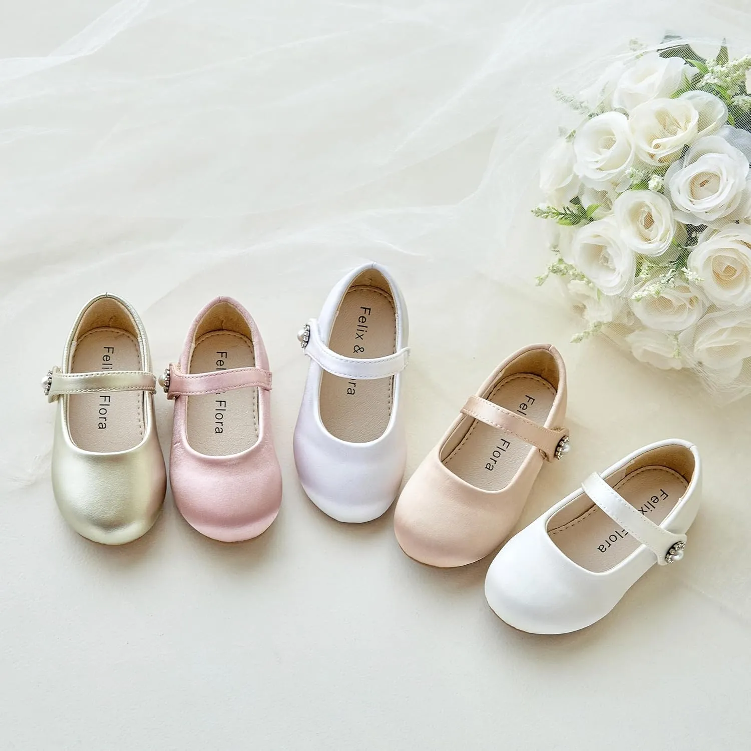 Felix & Flora Girls Toddler Little Ballet Shoes - Flower Girls Mary Jane Flats Dress Shoes Party Wedding