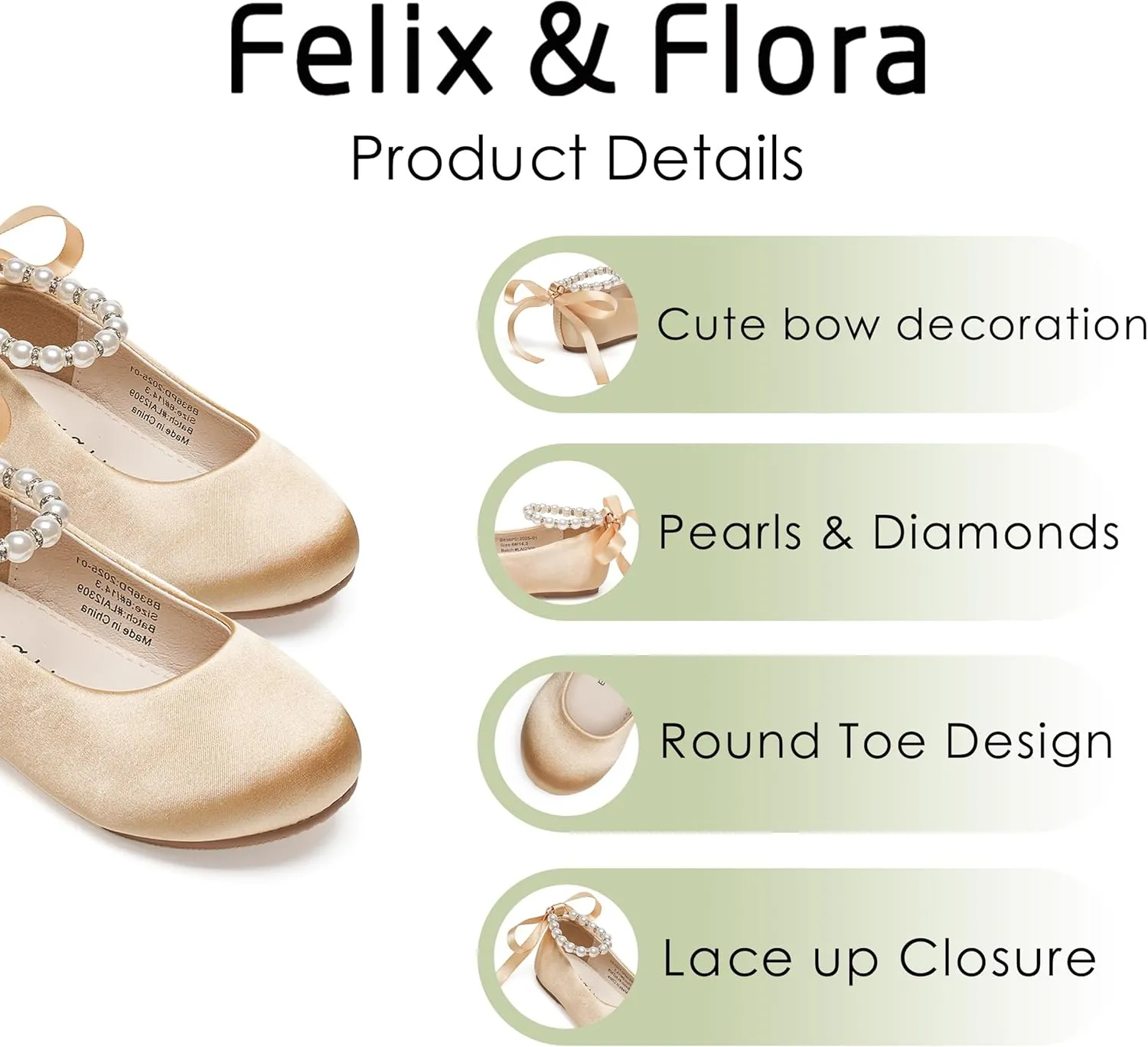 Felix & Flora Girls Toddler Little Ballet Shoes - Flower Girls Mary Jane Flats Dress Shoes Party Wedding