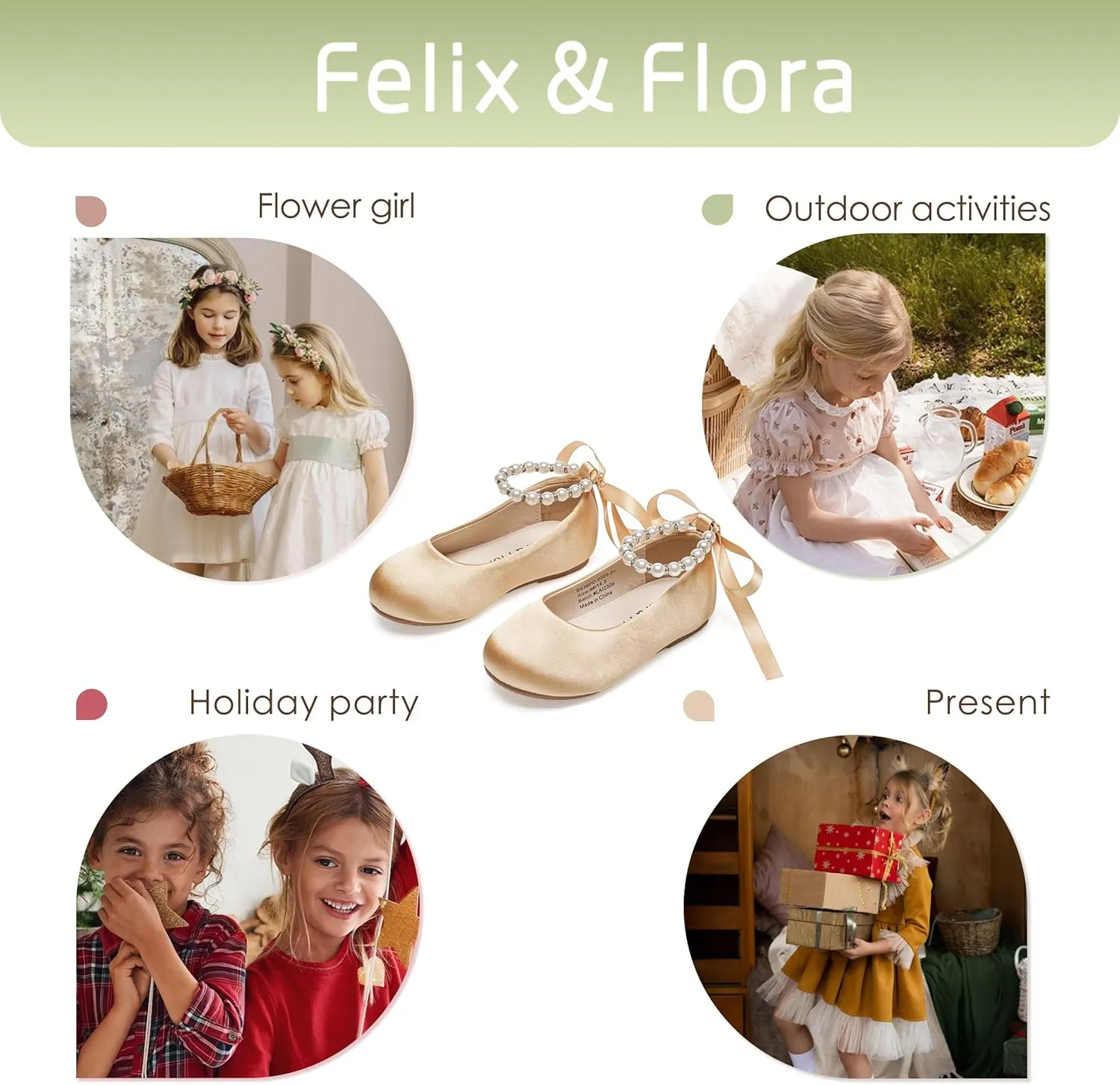 Felix & Flora Girls Toddler Little Ballet Shoes - Flower Girls Mary Jane Flats Dress Shoes Party Wedding