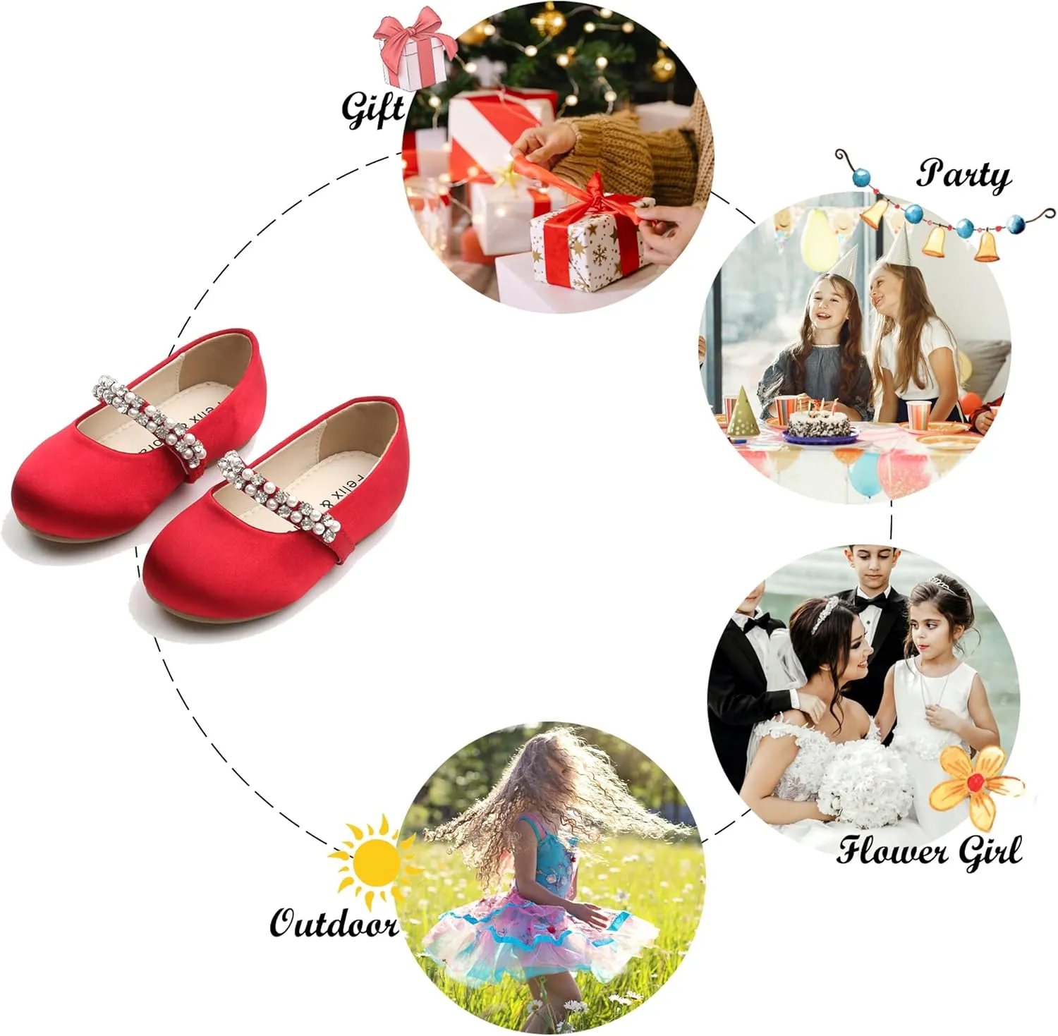 Felix & Flora Girls Toddler Little Ballet Shoes - Flower Girls Mary Jane Flats Dress Shoes Party Wedding