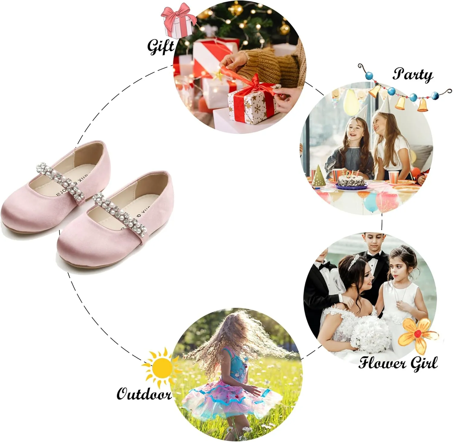 Felix & Flora Girls Toddler Little Ballet Shoes - Flower Girls Mary Jane Flats Dress Shoes Party Wedding
