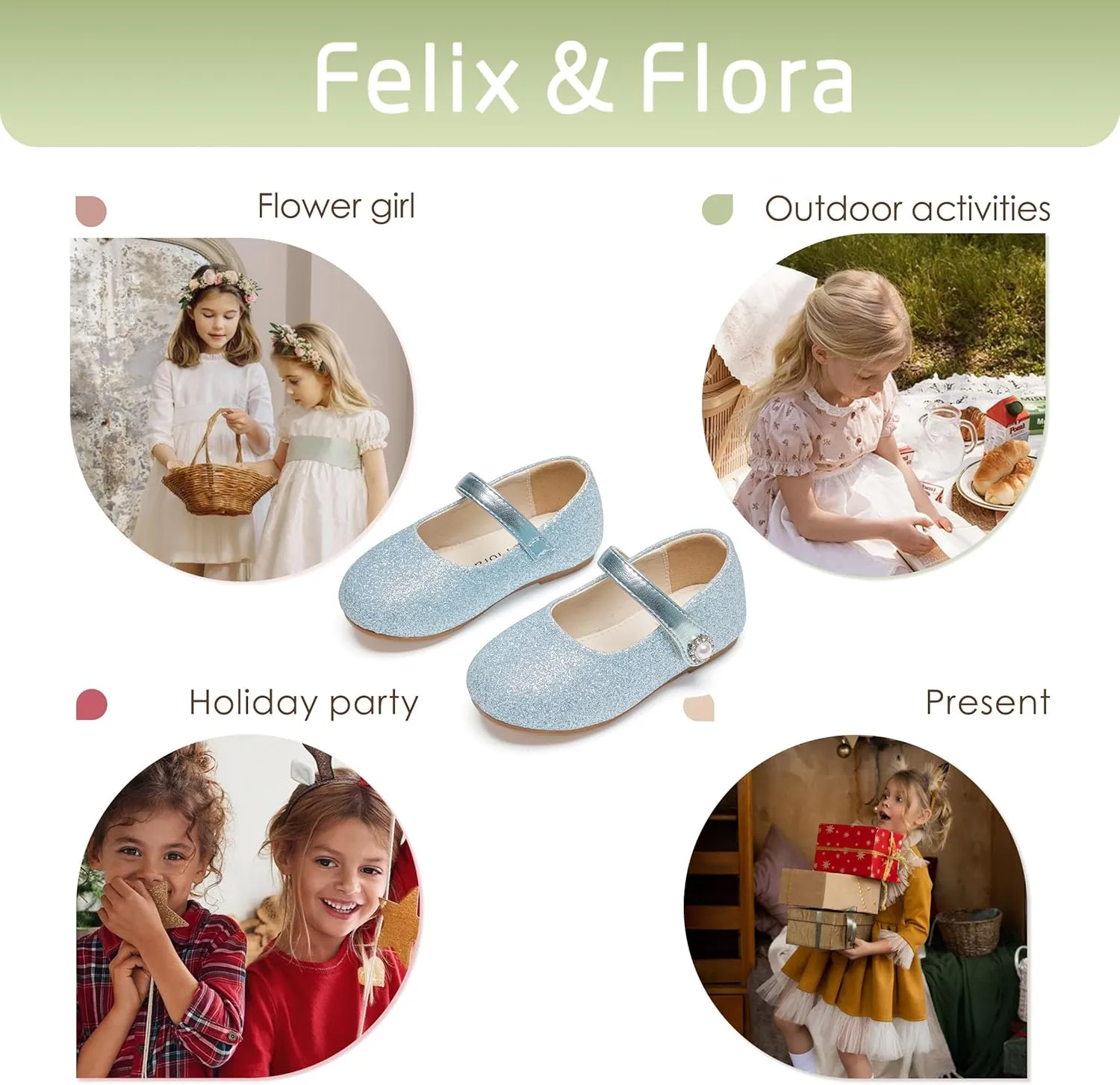 Felix & Flora Girls Toddler Little Ballet Shoes - Flower Girls Mary Jane Flats Dress Shoes Party Wedding