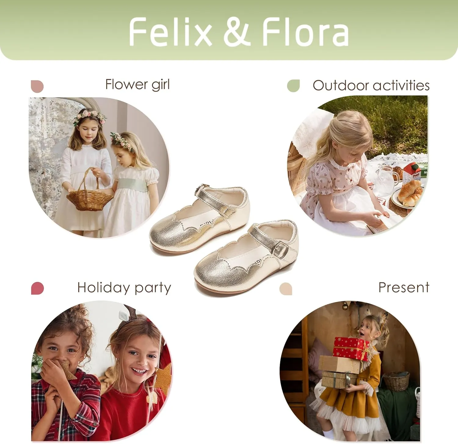 Felix & Flora Toddler Flower Girl Dress Shoes - Girl Ballet Flats Party School Shoes Wedding