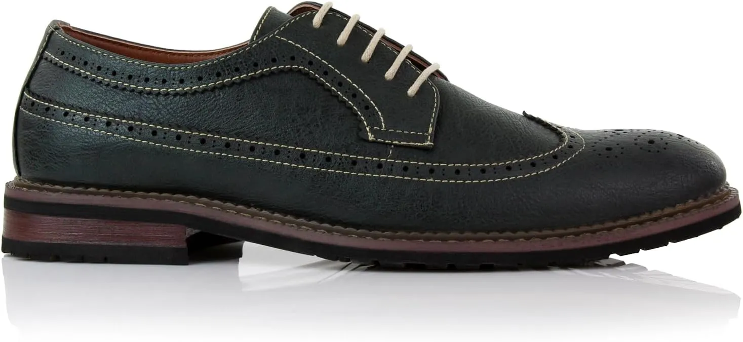 Ferro Aldo Phillip MFA19312 Mens Classic Brogue Wingtip Perforated Derby Dress Shoes