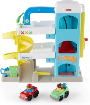Fisher-Price Little People Toddler Toy Helpful Neighbor’s Garage Playset with Spiral Ramp & 2 Cars for Pretend Play Ages 18  Months​