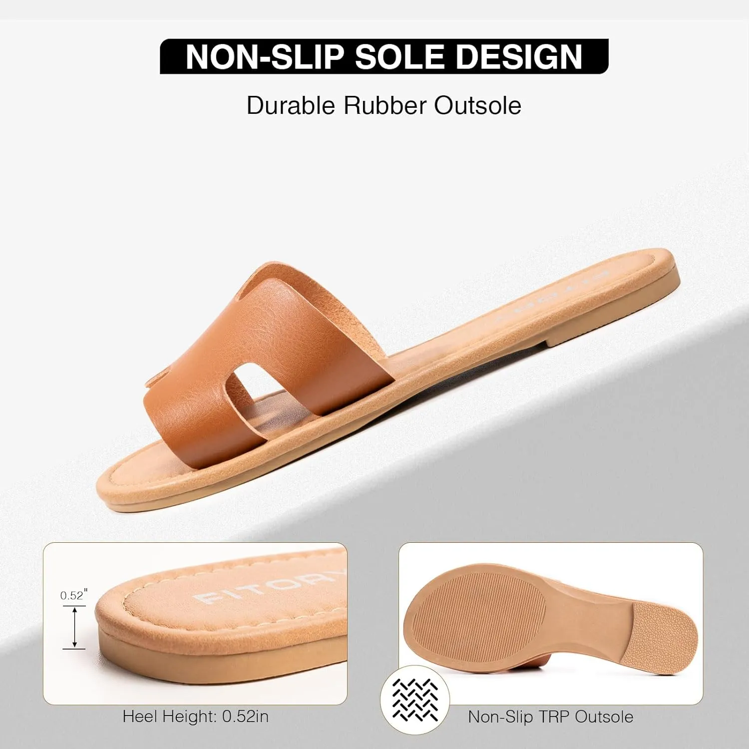 FITORY Women's Comfortable Dressy Leather Flat Sandals - Stylish & Beautiful Summer Slides Size 6-11