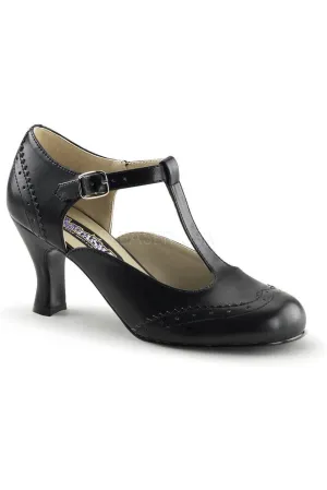 FLAPPER-26 T-Strap | Black Faux Leather