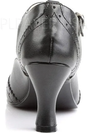 FLAPPER-26 T-Strap | Black Faux Leather