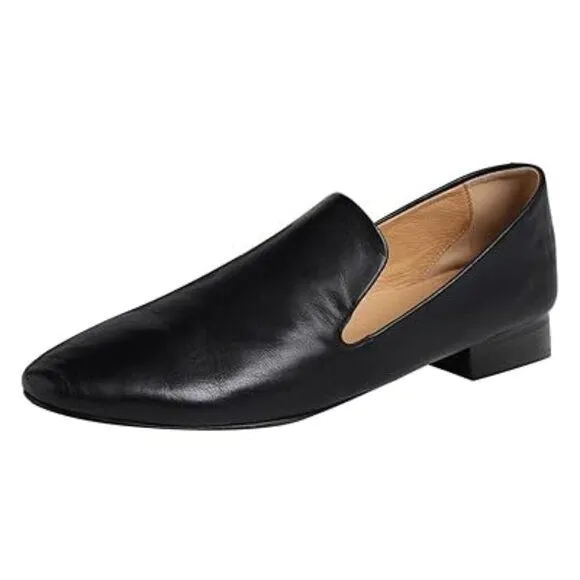 FOWT Black Closed Round Toe Loafers Block Low Heel Slip On Walking Pump Shoes