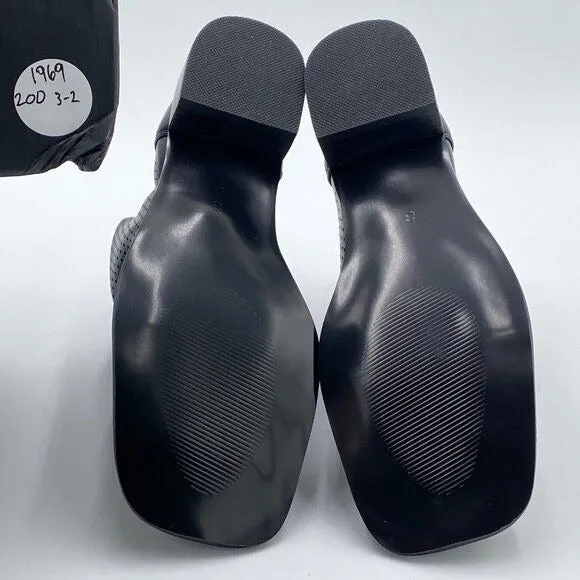 FSJ Black Peep Open Toe Slouchy Low Block Heel Ankle Booties Zipper Shoes