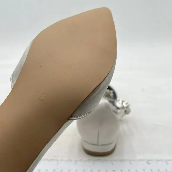 FSJ Grey Crystal Pump Ankle Buckle Strap Low Kitten Heel Sandals Wedding Shoes