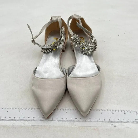 FSJ Grey Crystal Pump Ankle Buckle Strap Low Kitten Heel Sandals Wedding Shoes
