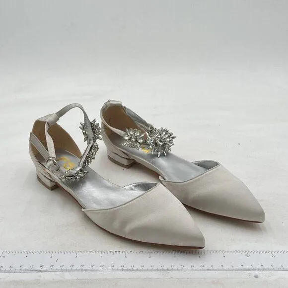 FSJ Grey Crystal Pump Ankle Buckle Strap Low Kitten Heel Sandals Wedding Shoes