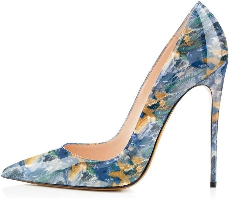FSJ Women Fashion High Heel Pump Stilettos Pointy Toe Evening Party Dress Print Shoes Size 4-15 US