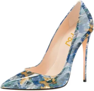 FSJ Women Fashion High Heel Pump Stilettos Pointy Toe Evening Party Dress Print Shoes Size 4-15 US