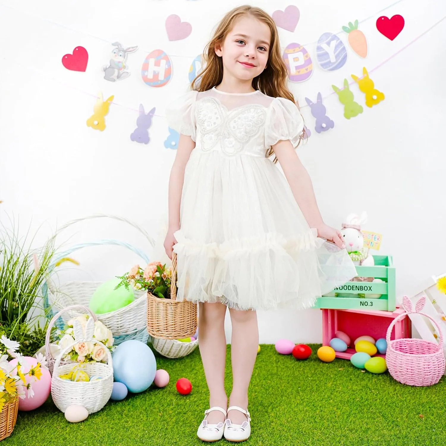 Furdeour Girls Dress Shoes Mary Jane Flower Wedding Party Bridesmaids Shoes Glitter Princess Ballet Flats for Kid Toddler