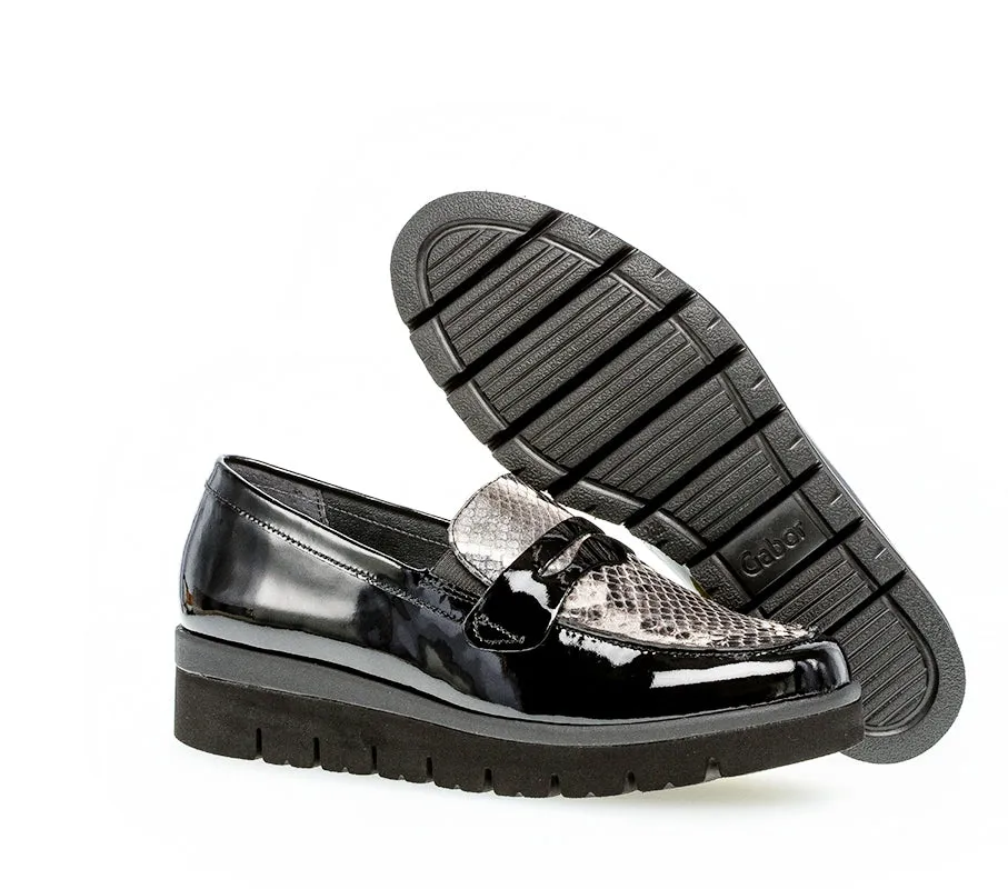 GABOR - 52.544.89 SLIP-ON SHOE - BLACK PATENT SNAKE PRINT