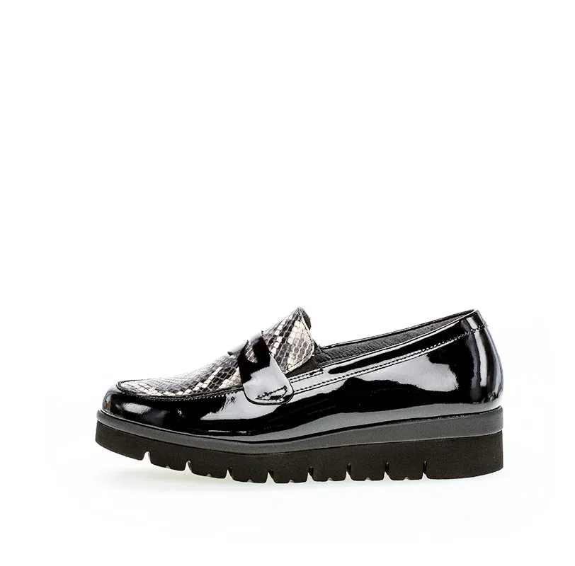 GABOR - 52.544.89 SLIP-ON SHOE - BLACK PATENT SNAKE PRINT