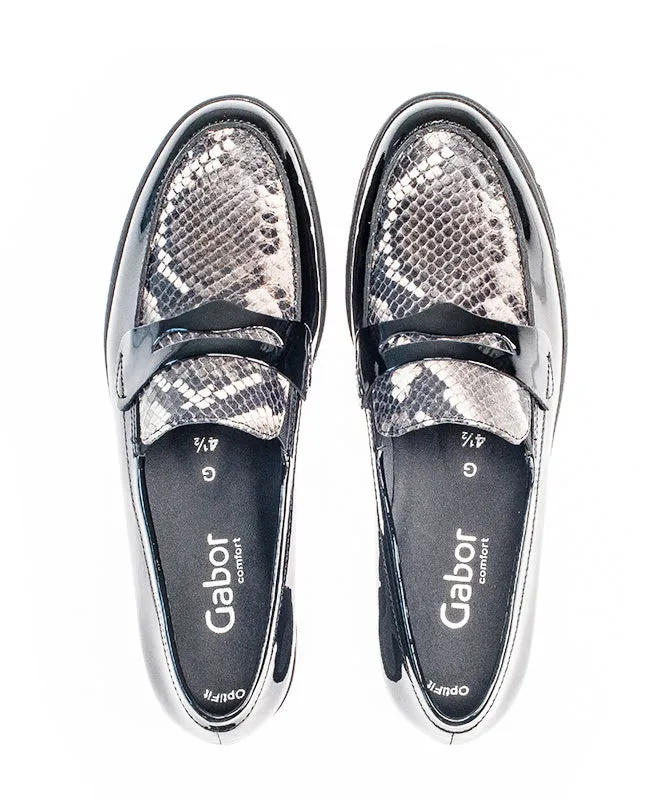 GABOR - 52.544.89 SLIP-ON SHOE - BLACK PATENT SNAKE PRINT