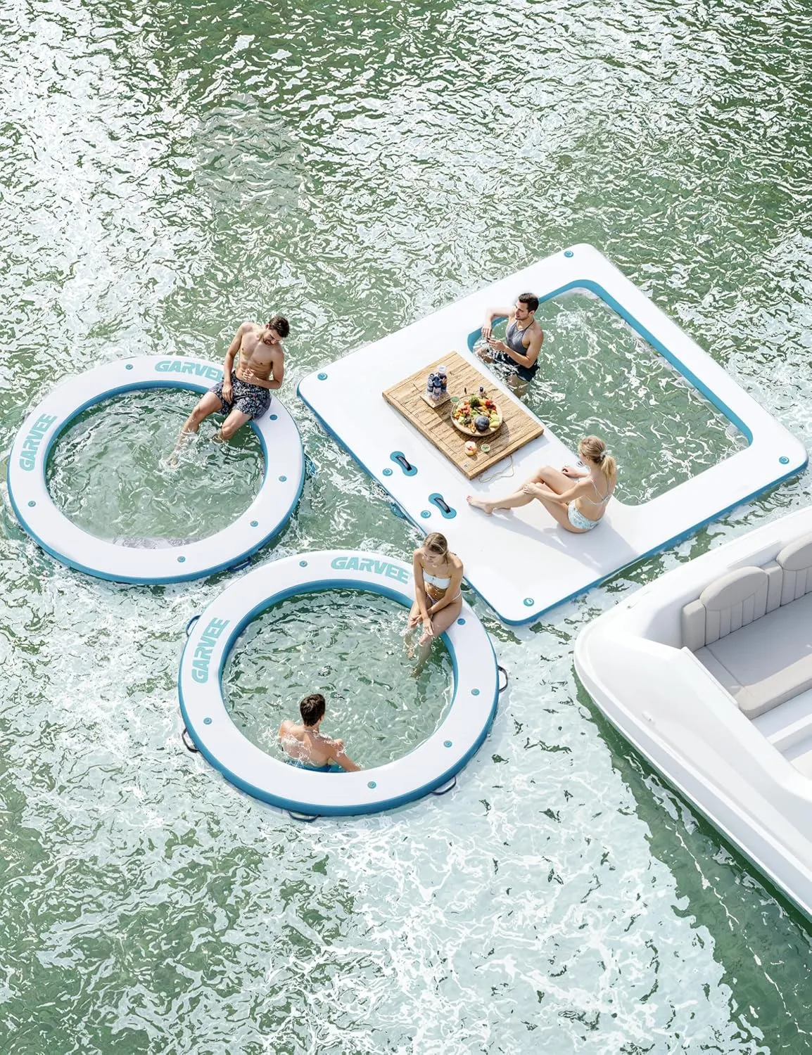 GAOMON 8.5x8FT Inflatable Floating Dock,Hexagon Inflatable Dock Floating Platform with Mesh Swim Area,Non-Slip EVA Platform and Rope Ladder, Pool, Lake, Beach, Ocean