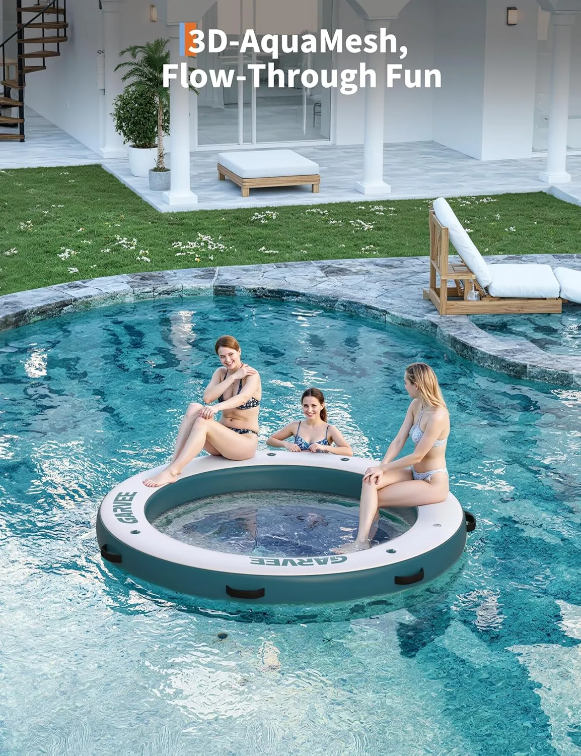 GAOMON 8.5x8FT Inflatable Floating Dock,Hexagon Inflatable Dock Floating Platform with Mesh Swim Area,Non-Slip EVA Platform and Rope Ladder, Pool, Lake, Beach, Ocean