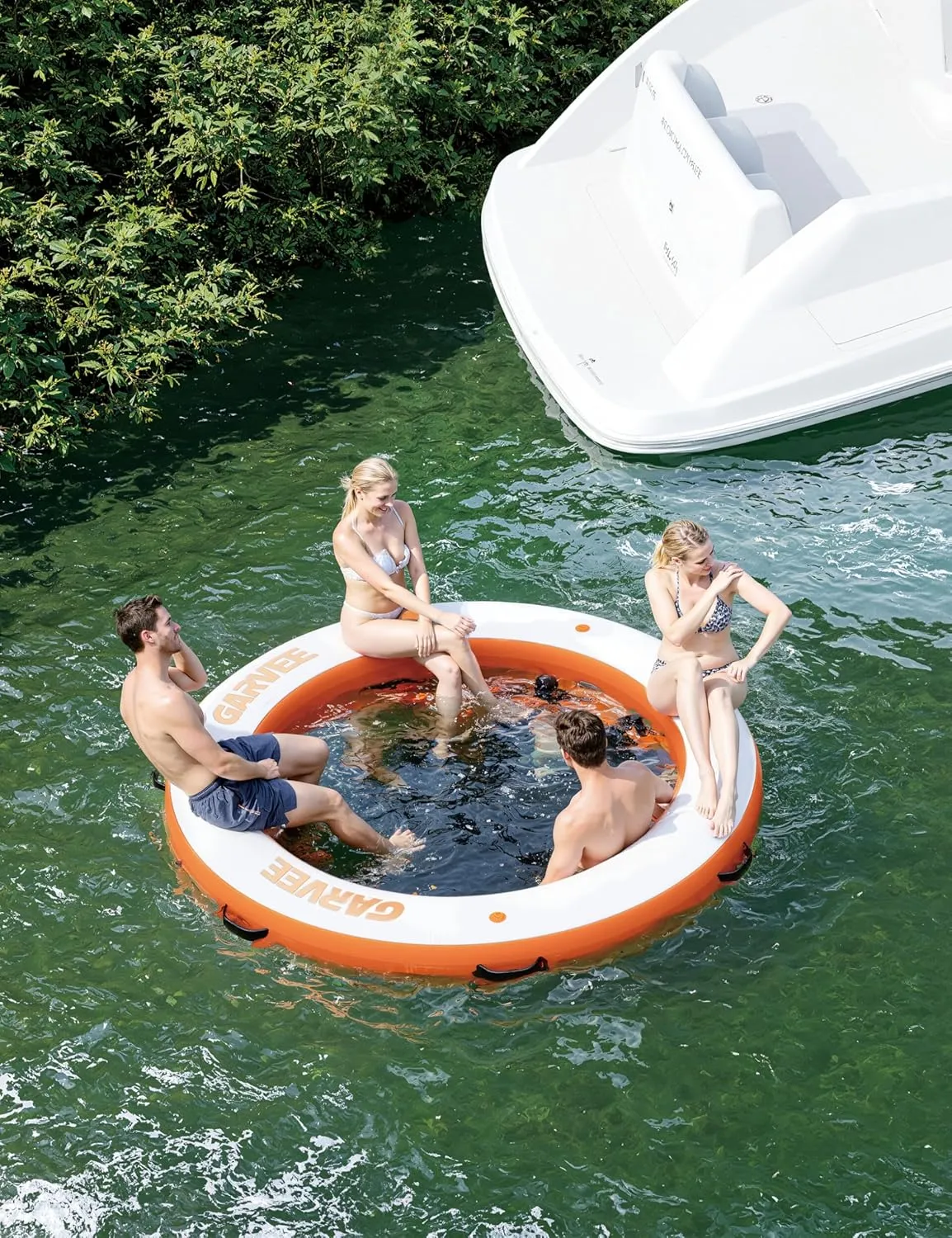 GAOMON 8.5x8FT Inflatable Floating Dock,Hexagon Inflatable Dock Floating Platform with Mesh Swim Area,Non-Slip EVA Platform and Rope Ladder, Pool, Lake, Beach, Ocean