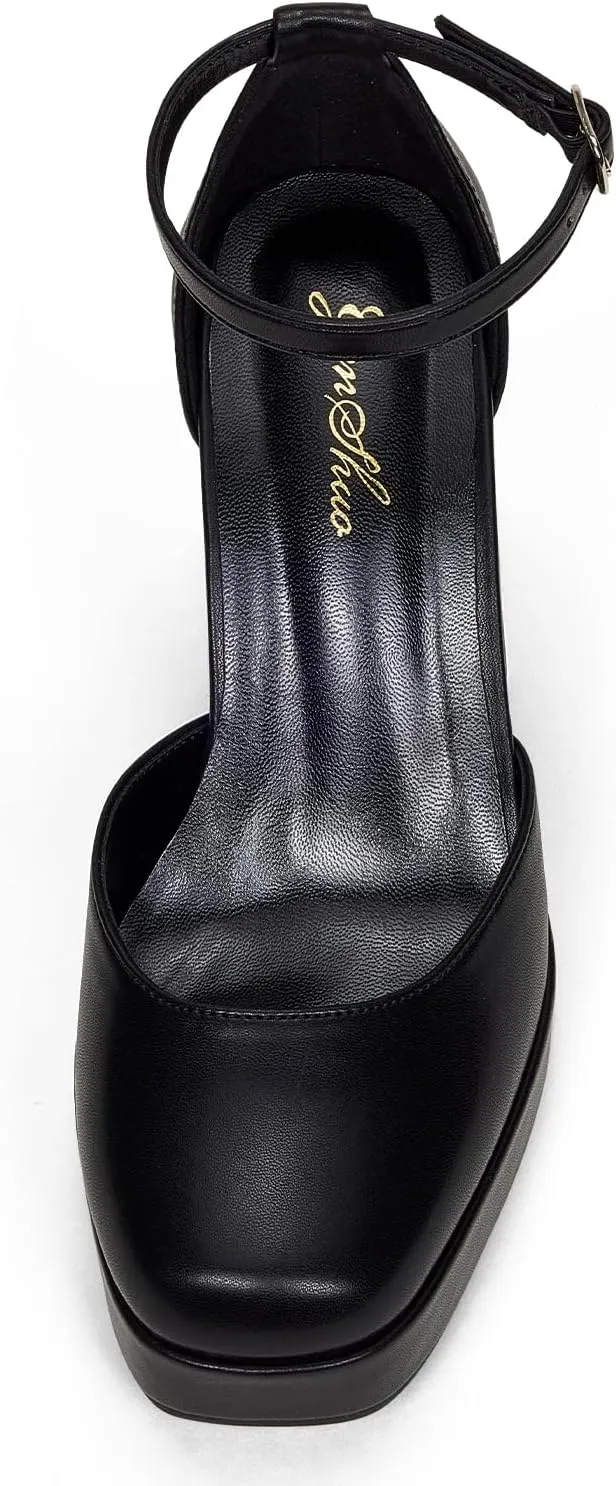 GENSHUO Women's-Platform-Chunky-Pumps Heels