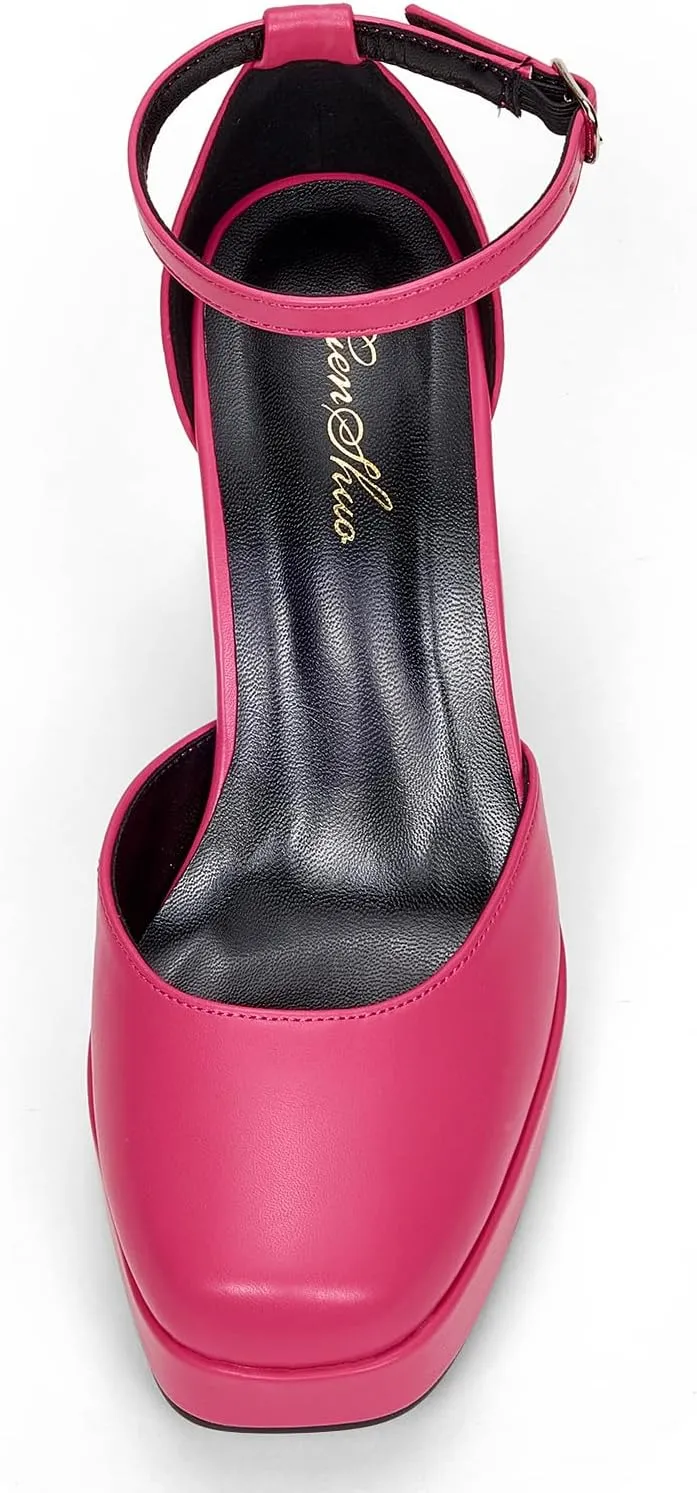 GENSHUO Women's-Platform-Chunky-Pumps Heels