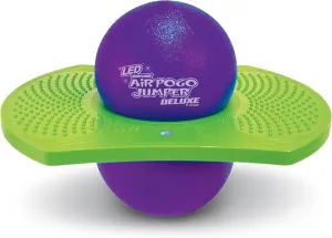 Geospace Original LED AIR POGO Jumper Deluxe with Motion-Activated Lights, Indoor or Outdoor Trick Bounce Board for Boys, Girls, Teens Ages 6  or up to 160 lbs, Pump Included (Purple/Green)