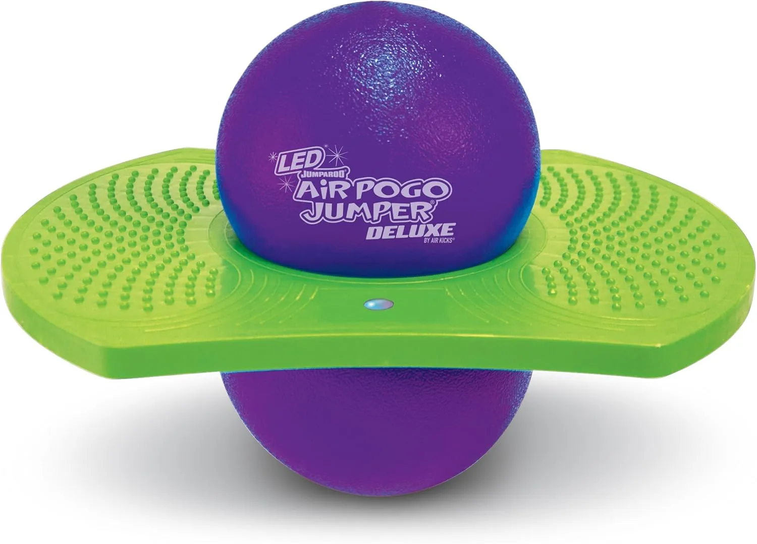 Geospace Original LED AIR POGO Jumper Deluxe with Motion-Activated Lights, Indoor or Outdoor Trick Bounce Board for Boys, Girls, Teens Ages 6  or up to 160 lbs, Pump Included (Purple/Green)