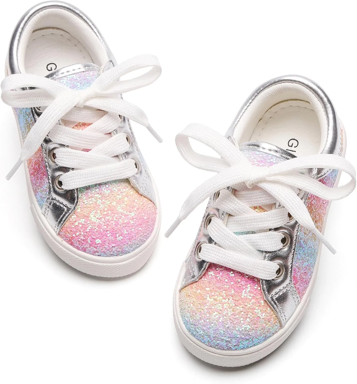 GINFIVE Toddler Girls Sneakers Little Girls Slip On Shoes Glitter Sneakers Toddler
