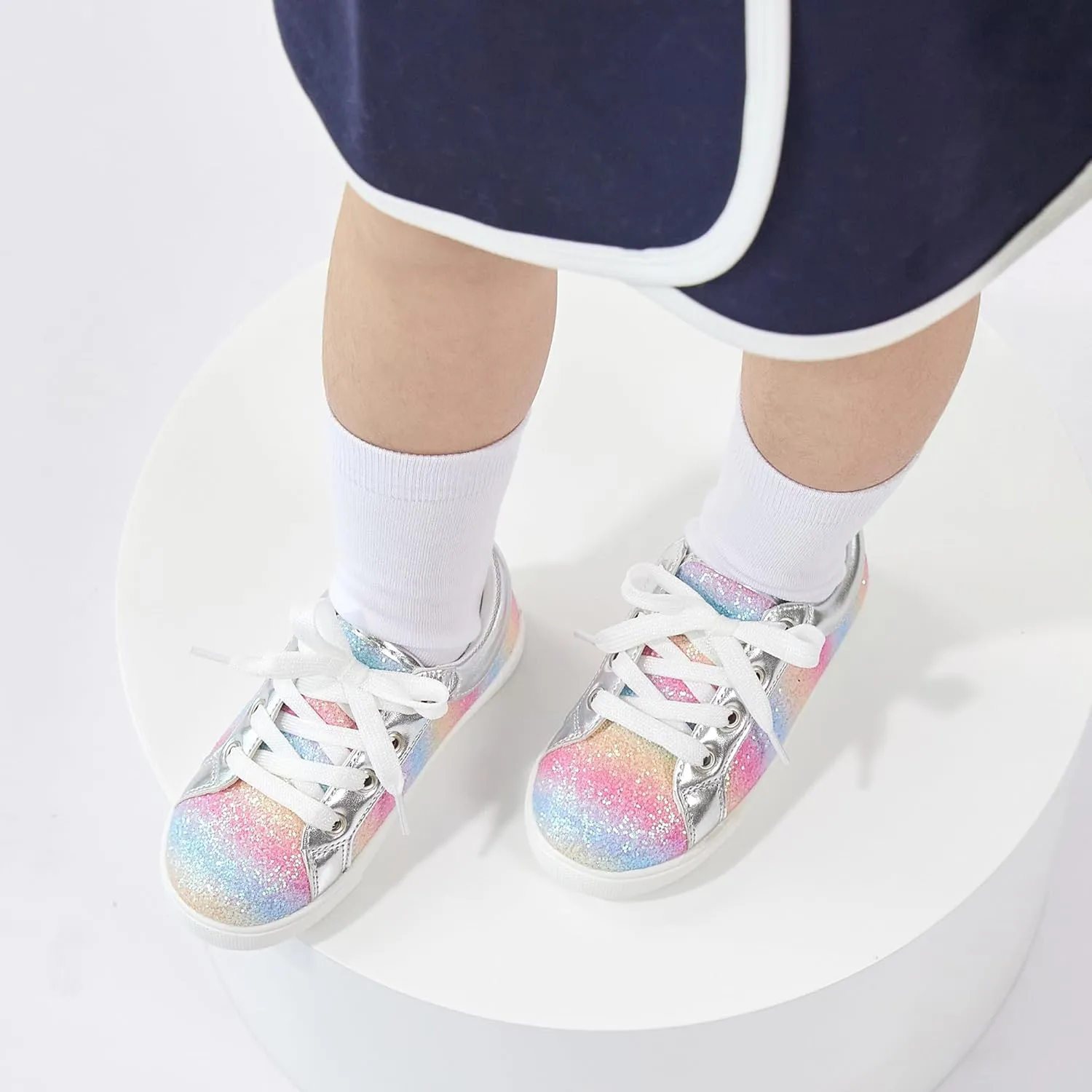 GINFIVE Toddler Girls Sneakers Little Girls Slip On Shoes Glitter Sneakers Toddler