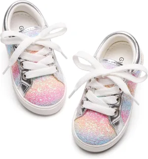GINFIVE Toddler Girls Sneakers Little Girls Slip On Shoes Glitter Sneakers Toddler