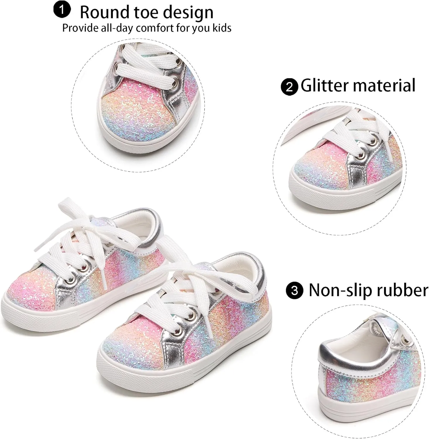 GINFIVE Toddler Girls Sneakers Little Girls Slip On Shoes Glitter Sneakers Toddler