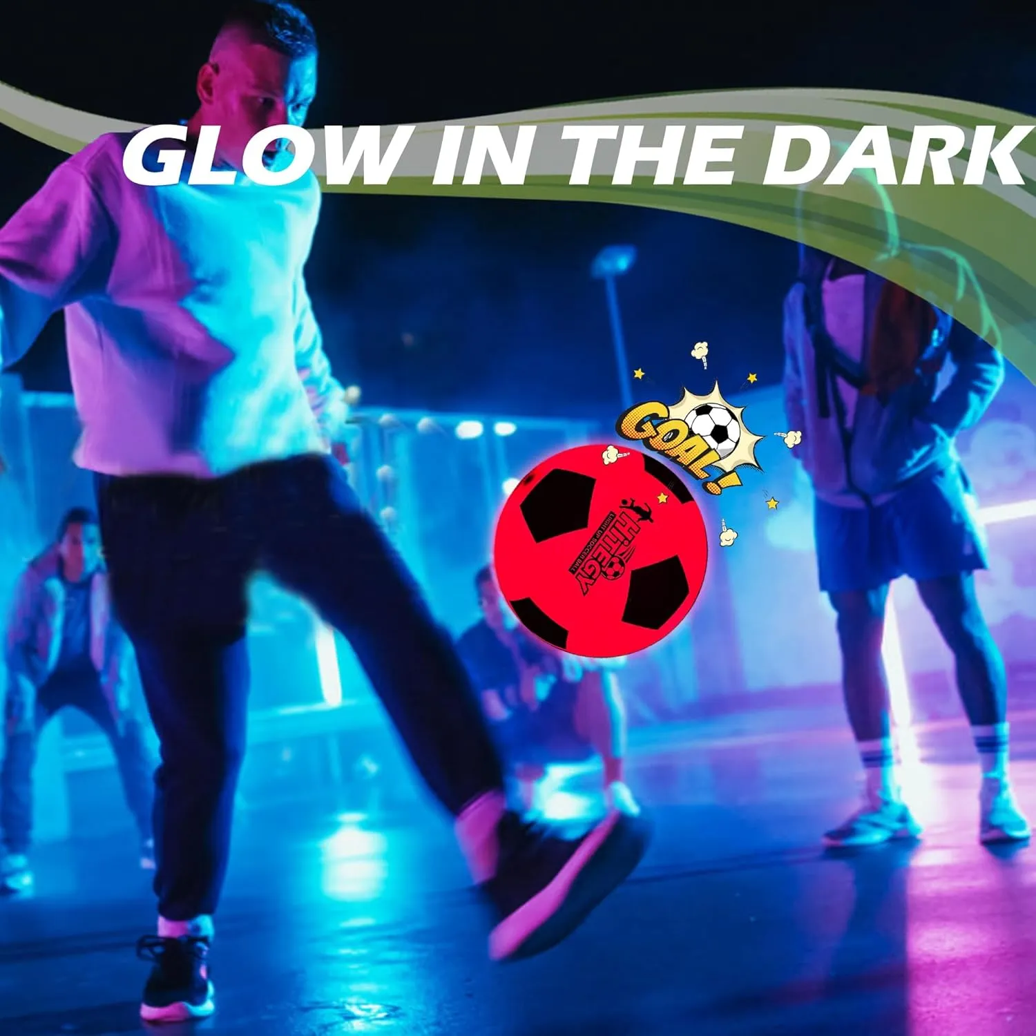 Glow in The Dark Soccer Ball - Water-Resistant, Official Size 5, Light Up with Every Kick, Includes Pump, Manual & Extra Batteries - Perfect Soccer Gifts for Kids and Teen Boys